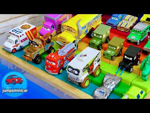 Disney Cars Toys Rainbow Ramp Water Splash | Slow Motion Fun